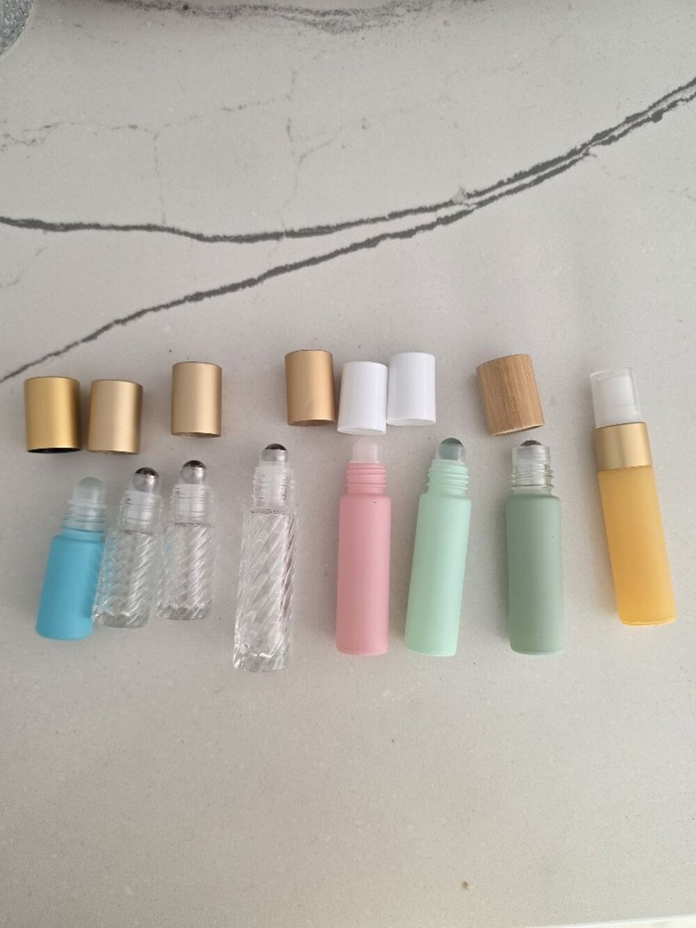 8-Piece Mixed Glass Roller Bottles & Spray Bottles Metal & Bamboo Caps